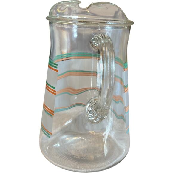 Vintage Striped Glass Pitcher Turquoise Peach Retro - Picture 5 of 8